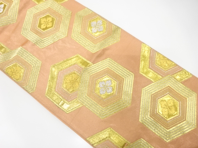 JAPANESE KIMONO / ANTIQUE FUKURO OBI / SILK / WOVEN KIKKO WITH FLOWER